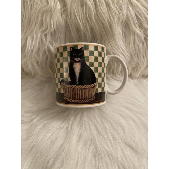 Dc Brown Other - D.C. Brown Country Kitties Mug Black And White Tuxedo Cat In Basket Checkerboard